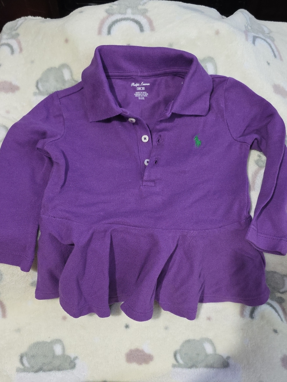 Ralph Lauren Purple Long-Sleeve Polo Peplum Top with Green Pony